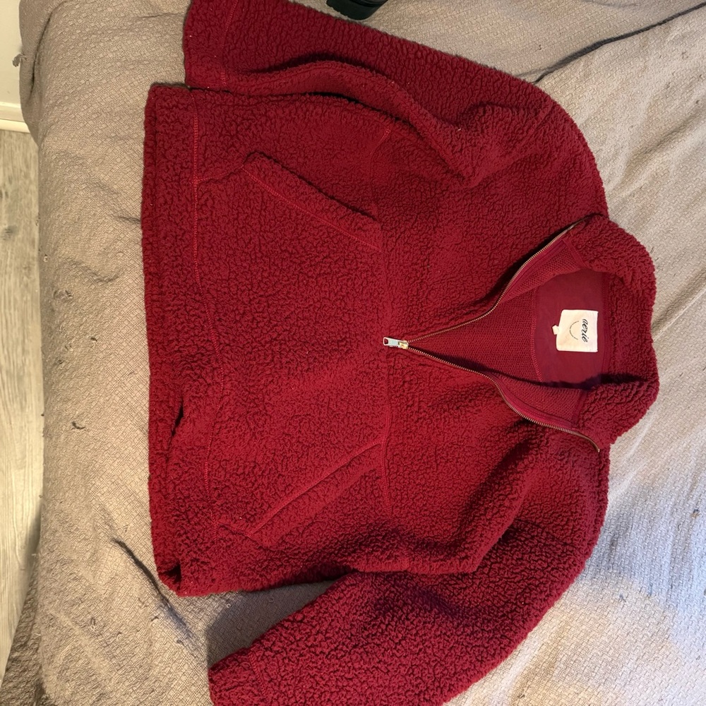 aerie Red Sherpa Half-Zip Pullover Sweater